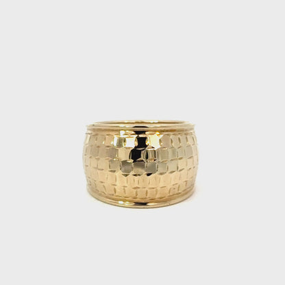 Wide Yellow Gold Faceted Statement Band Ring
