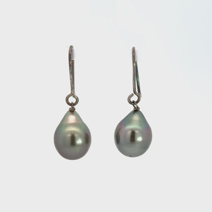 White Gold Baroque Blue-Gray Pearl Drop Earrings