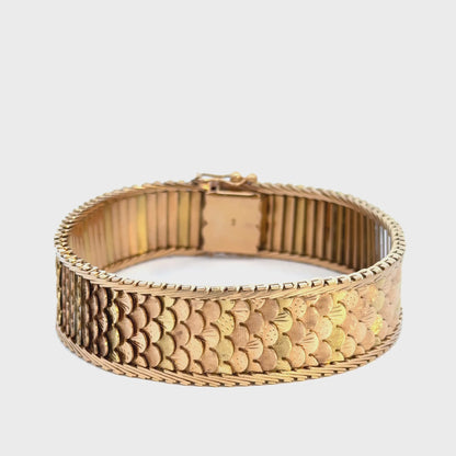 Vintage 1950s Retro 18K Rose Gold Articulated Scale Bracelet