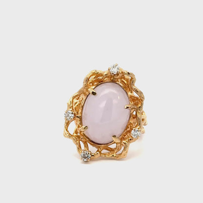 Unique Artisan Lavender Jade Diamond Ring in 14K Gold