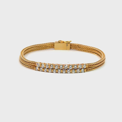 Vintage 1950s 18K Yellow Gold Diamond Double Woven Mesh Bracelet