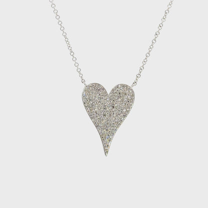 14K White Gold Pavé Diamond Heart Necklace – Adjustable 15–18”