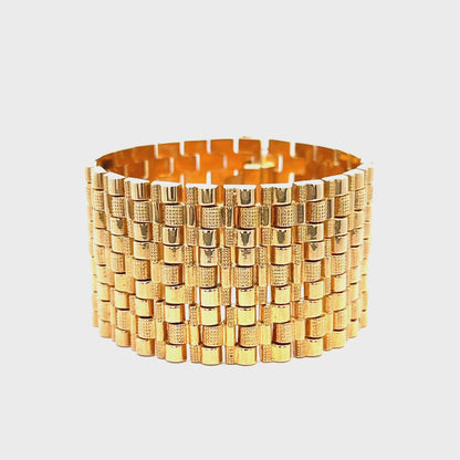 Vintage Italian 18K Yellow Gold Wide Multi-Row Link Bracelet - 1990’s