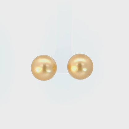 14K Yellow Gold 12mm Yellow Pearl Stud Earrings