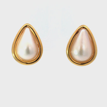 18K Yellow Gold Mabe Pearl French-Clip Earrings