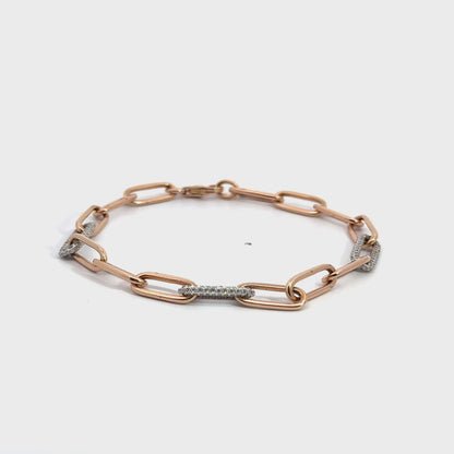 14K Rose Gold Diamond Paperclip Link Bracelet