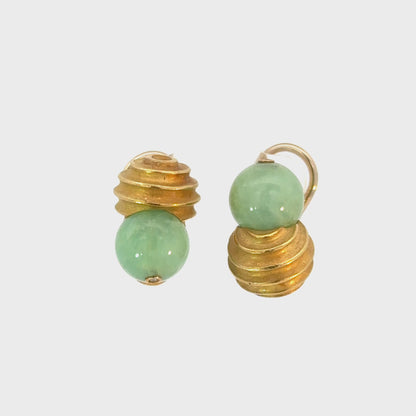 18K Yellow Gold Jade Bead French Clip Earrings – C.W.