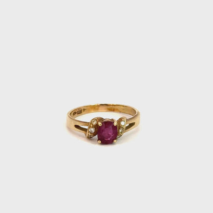 14K Gold Vintage Oval Ruby & Diamond Ring