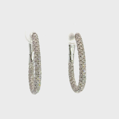 Pavé Diamond Hoop Earrings in 14K White Gold