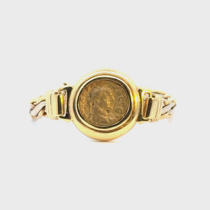 Vintage 18K Yellow & White Gold Coin Bracelet with 24K Gold Coin