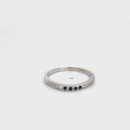 Platinum Sapphire & Diamond Band Ring Size 7.5