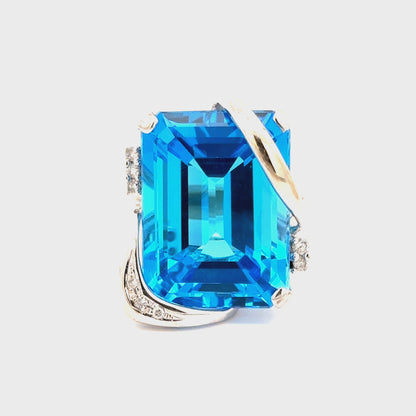 Beautiful Blue Topaz 14K White Gold Diamond Ring