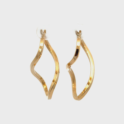 14K Yellow Gold Sculptural Wavy Hoop Earrings — Made in Italy