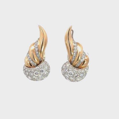 Vintage Diamond Ribbon Earrings in 14K Yellow & White Gold