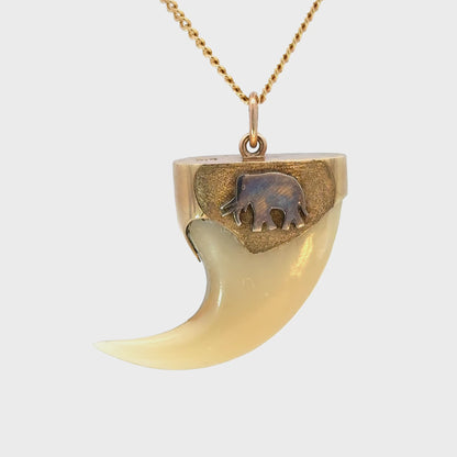 Vintage Safari Style Elephant Tooth Pendant in Yellow Gold
