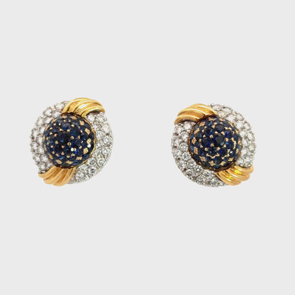 Vintage 1950’s Sapphire & Diamond Dome Earrings in 14K Yellow Gold