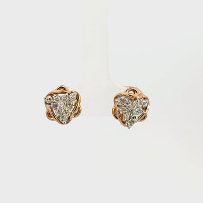 Vintage 14K Yellow Gold Diamond Star Cluster Stud Earrings
