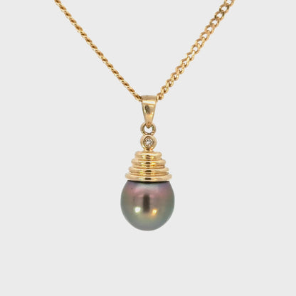 Elegant 14K Gold Blue Pearl Drop Pendant