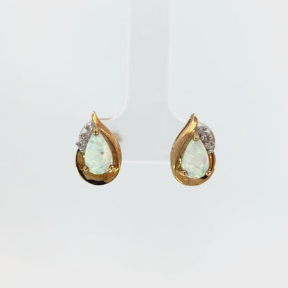Pear Shape Opal Diamond Earrings in 14K Gold