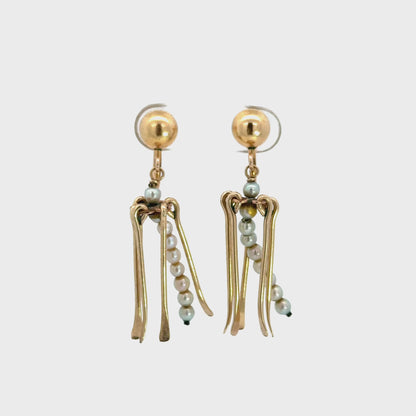 Vintage 1/20 12K Gold-Filled Seed Pearl Tassel Screw-Back Earrings