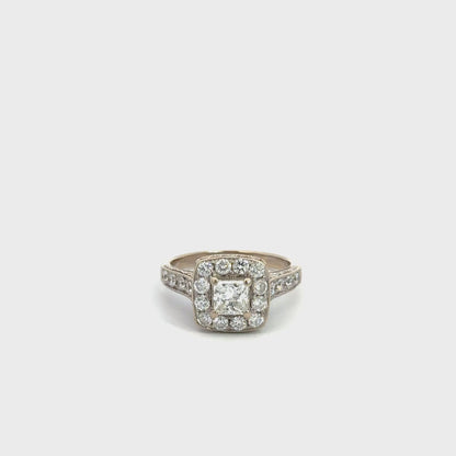 14K White Gold Diamond Halo Estate Ring – Filigree Vintage