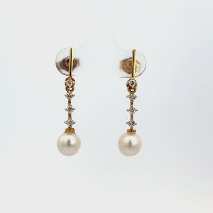 14K Yellow Gold Diamond & Pearl Articulated Drop Earrings