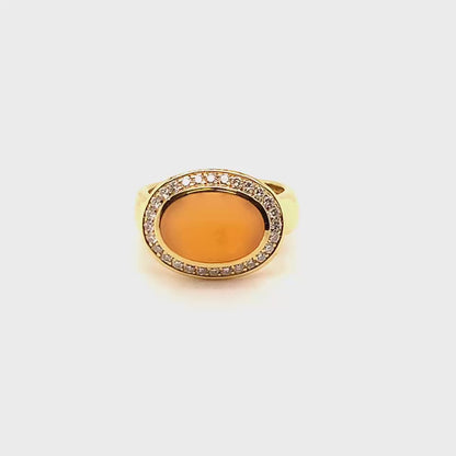 18K Large Oval Yellow Quartz Cocktail Ring with Halo Diamonds