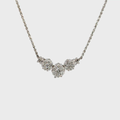 14K White Gold Three-Flower Diamond Cluster Necklace