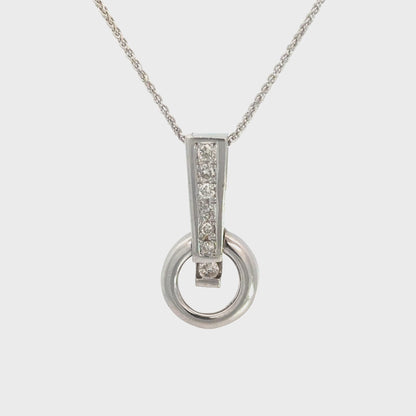 14K White Gold Diamond Bar & Circle Pendant Necklace