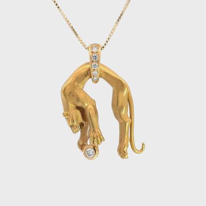 Sculptural 18K Gold Panther Pendant with Diamond Accents