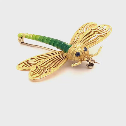 18K Enamel and Gold Dragonfly Brooch