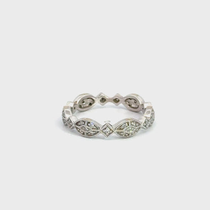 Gabriel & Co. 14K White Gold Diamond Leaf Motif Band