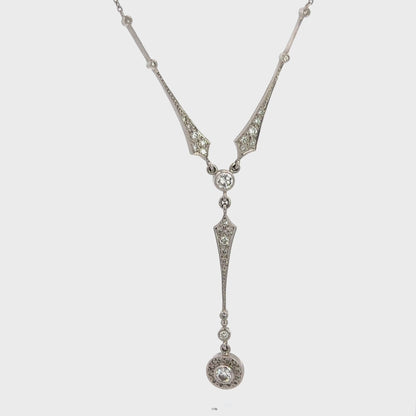 Antique 1920s Platinum Diamond Lavalier Necklace