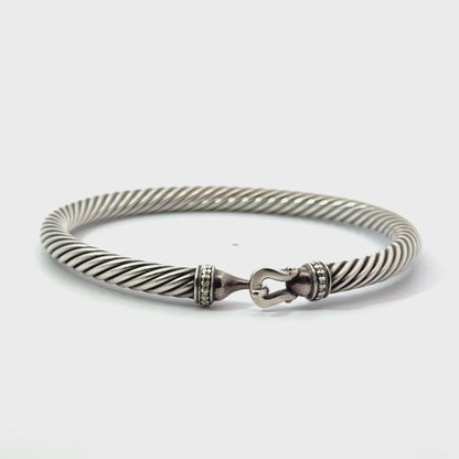 David Yurman Diamond Buckle Classic Cable Bracelet Sterling Silver 7” 5mm