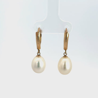Vintage 14K Yellow Gold Freshwater Baroque Pearl Drop Earrings