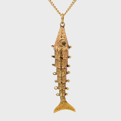 18K Yellow Gold Articulated Fish Pendant