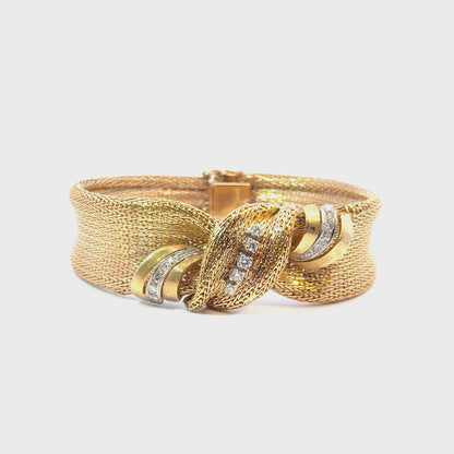1950s 18K Rose Gold Diamond Mesh Knot Bracelet
