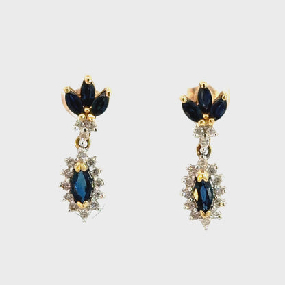 Marquise Sapphire & Diamond Drop Earrings | 14K Gold