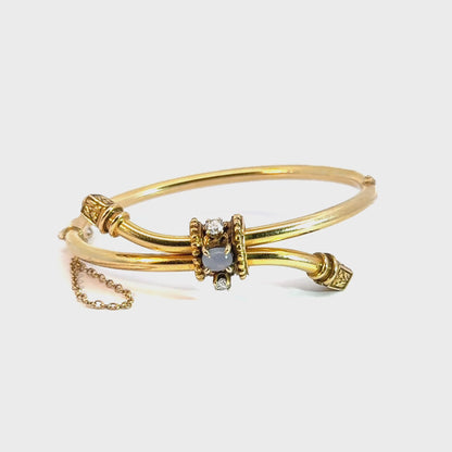 Vintage     14K Gold Star Sapphire Diamond Crossover Bangle