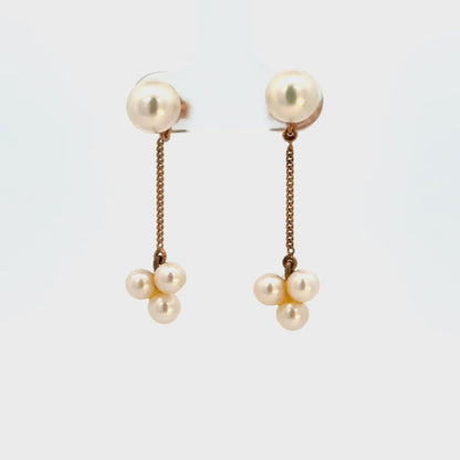 14K Yellow Gold Cultured Pearl Chain Drop Earrings