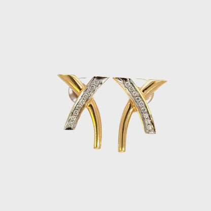 14K Yellow Gold Diamond X-Motif Earrings