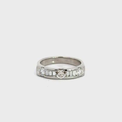 Estate Platinum Round & Baguette Diamond Band Ring