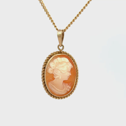 Classic 14K Yellow Gold Cameo Pendant Lady Portrait