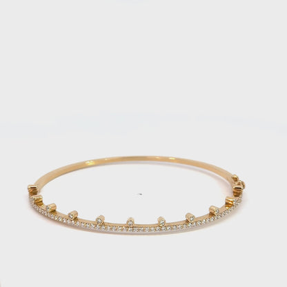 18K Yellow Gold Diamond Bangle with Raised Bezel Accents