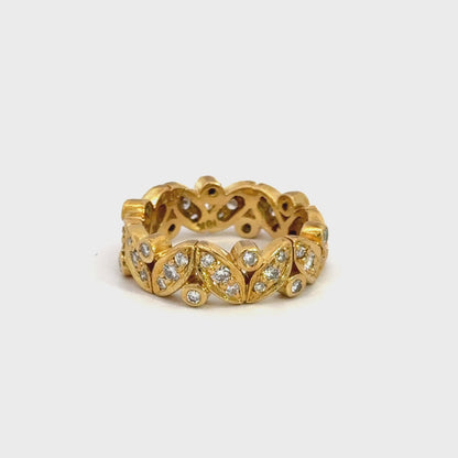 18K Yellow Gold Diamond Leaf Band Ring