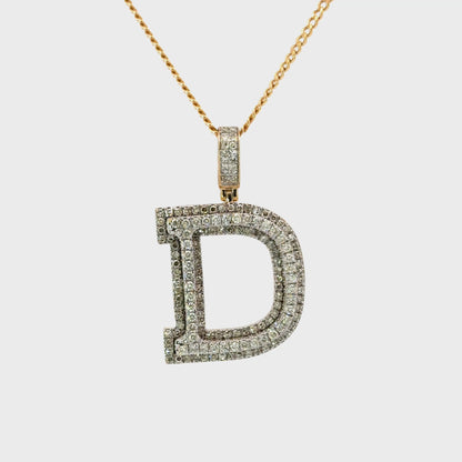 Diamond Initial Pendant Letter D in Yellow Gold