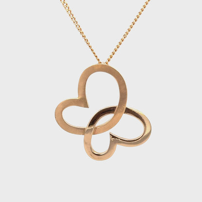 Estate 14K Yellow Gold Butterfly Hearts Pendant