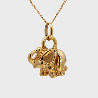 Vintage 14K Yellow Gold Elephant Pendant Raised Trunk Lucky Charm