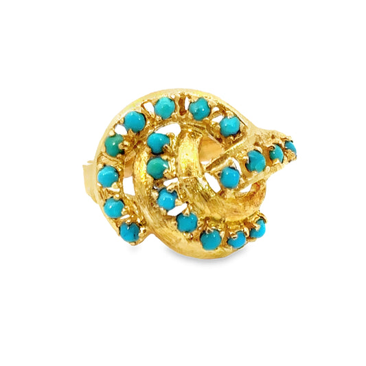 18K Yellow Gold Turquoise Swirl Ring