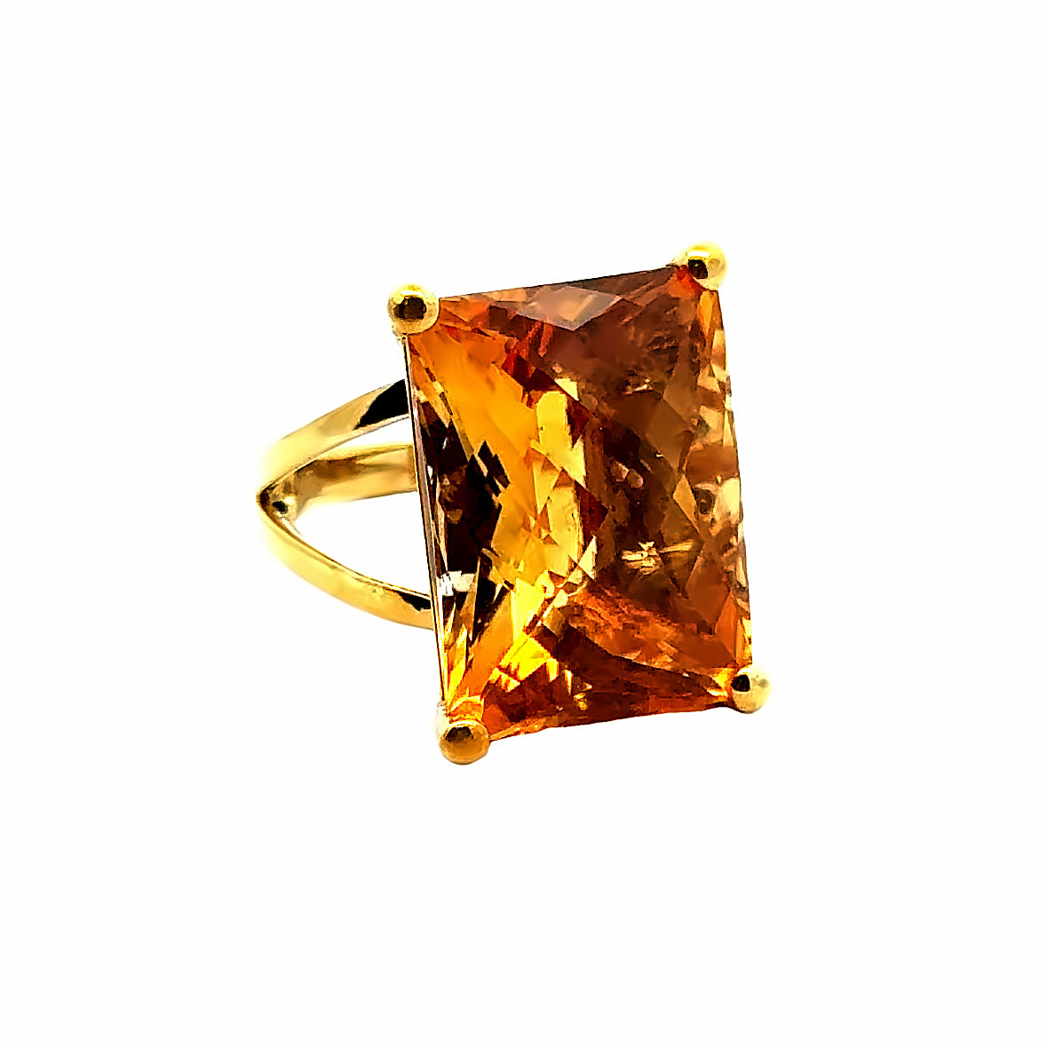18K Yellow Citrine Cocktail Ring in Beautiful Basket Setting